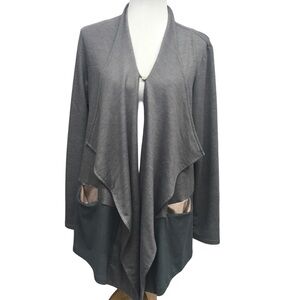 LOGO Lounge Gray French Terry Suede Trim Cardigan Misses size M